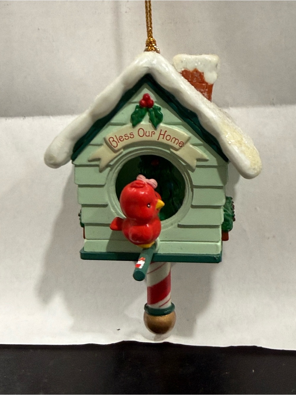 " Bless Our Home" 992 VTG Lustre Fame Cardinals Bird Glitter House -